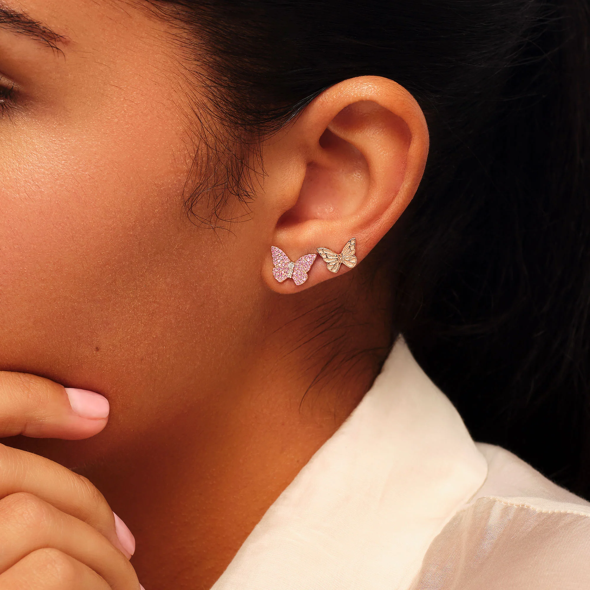 Papillon 18K Rose Gold Cerise Stud Earrings - Image 3