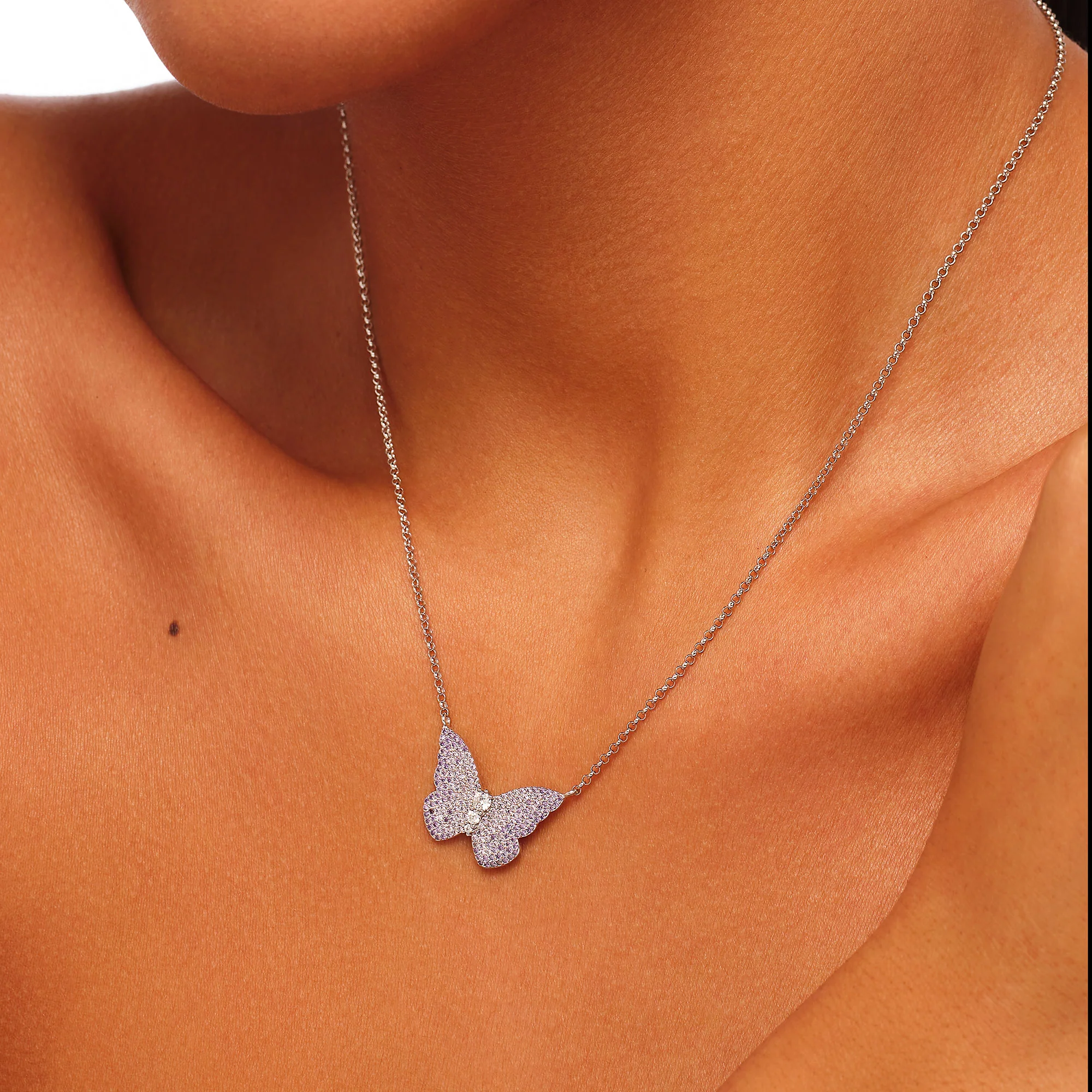 Papillon Silver Violet Pendant Necklace - Image 5
