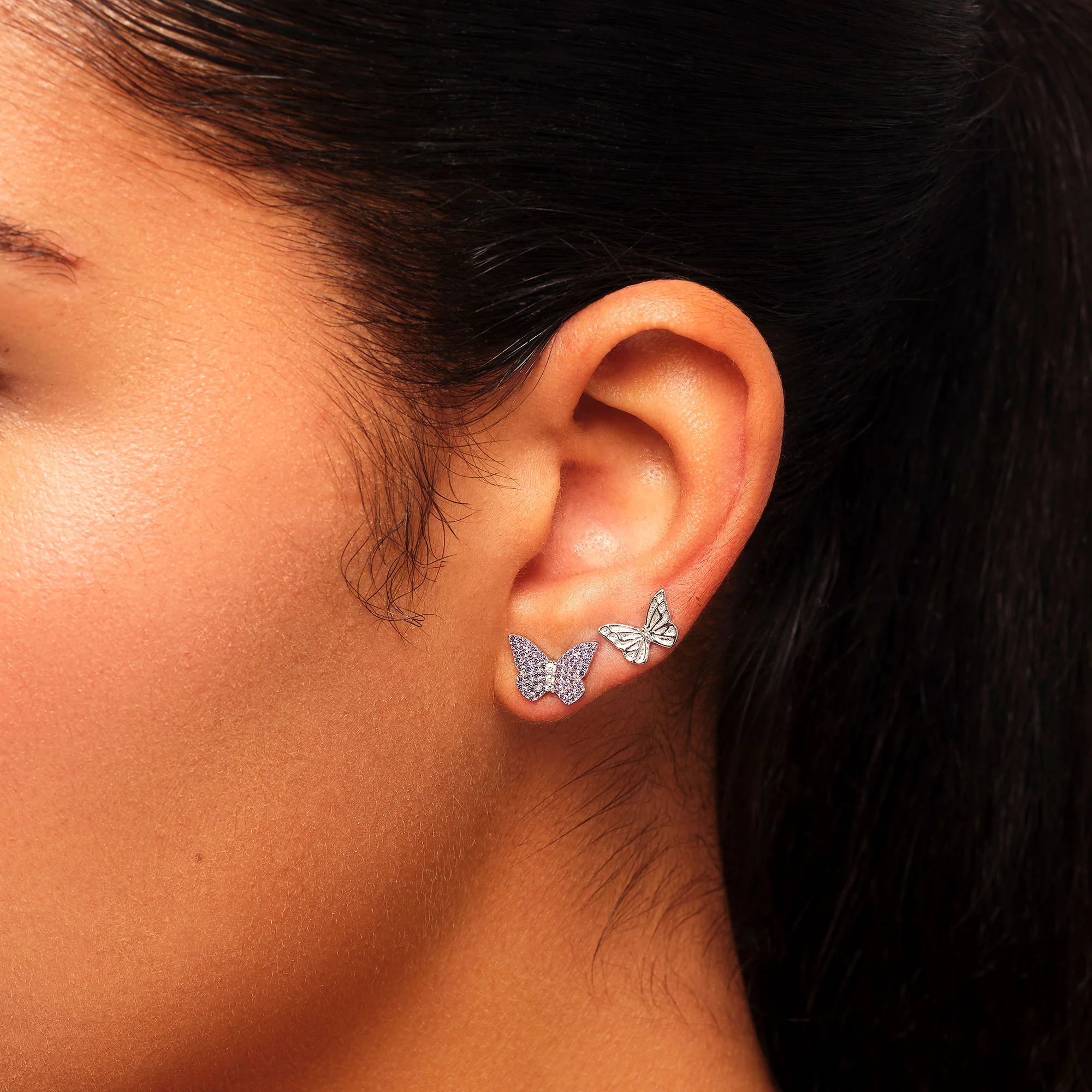 Papillon Silver Violet Stud Earrings - Image 3